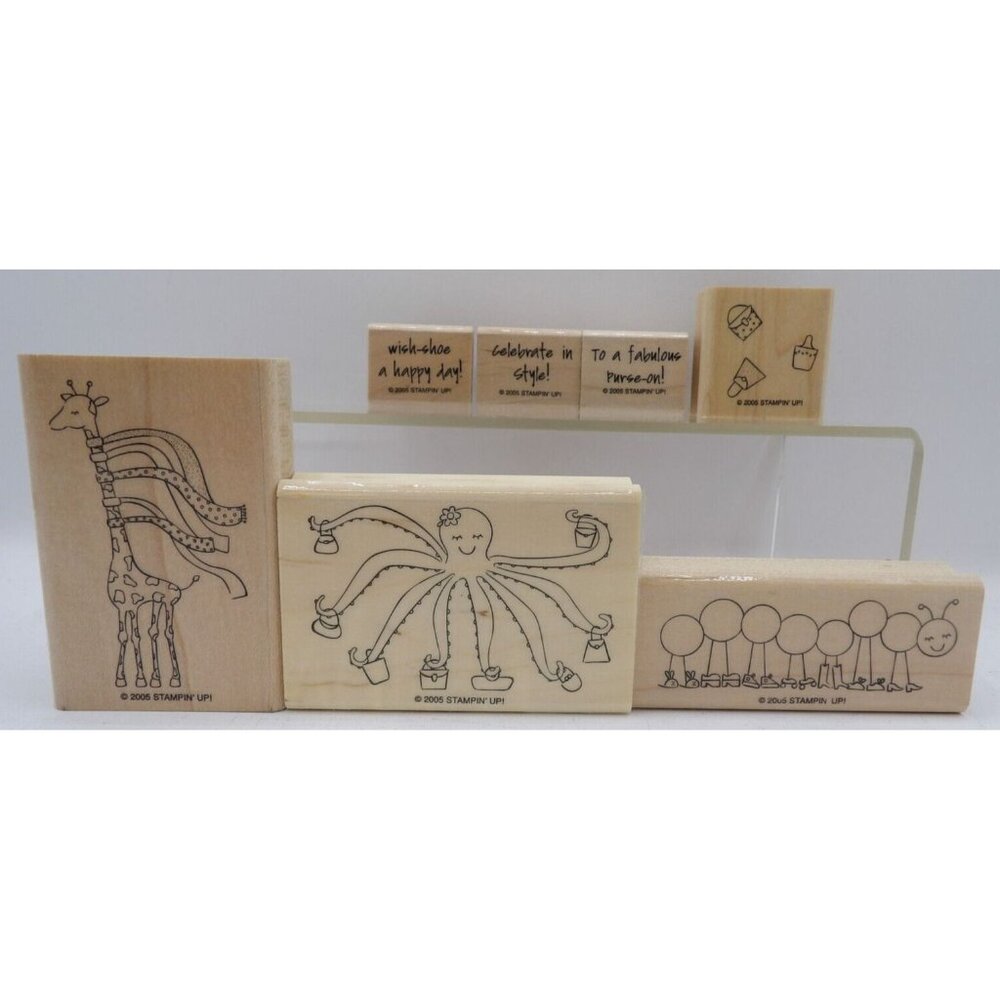 Celebrate in Style Set of 7 Stamps- Giraffe, Octopus, Centipede & 3 Word Stamps:
